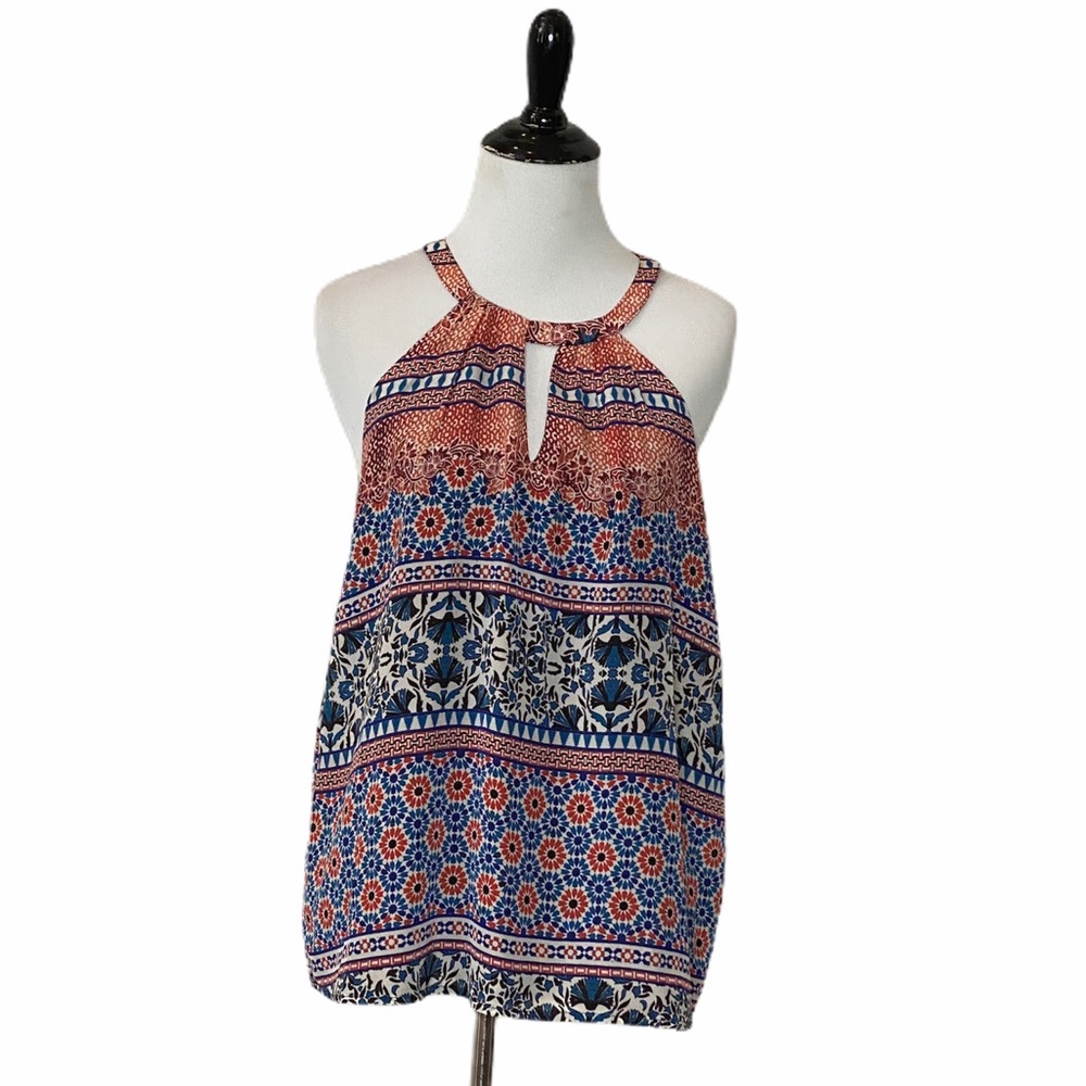 Greylin Silk pleated halter keyhole design Top Size Medium
